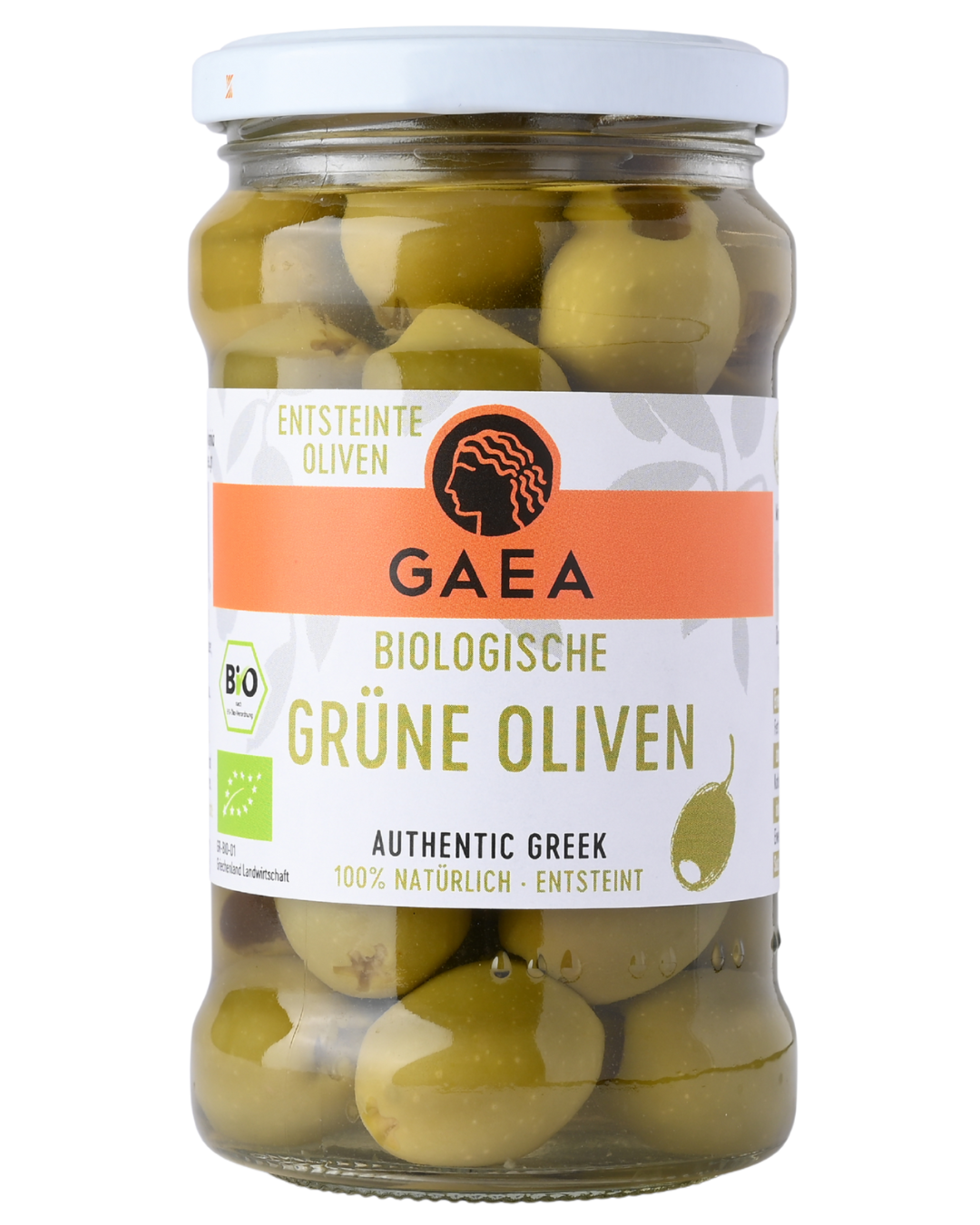Biologische entsteinte grüne Oliven, 315 ml Glas