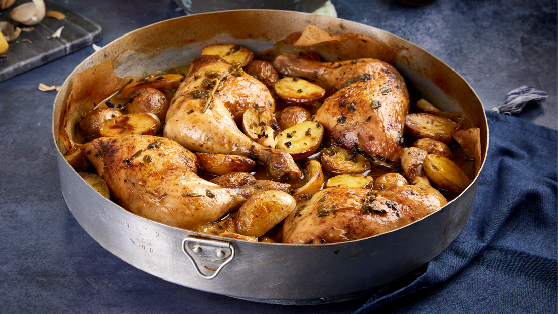 Griechisches Zitronenhuhn, im Ofen gebraten (Lemonato)