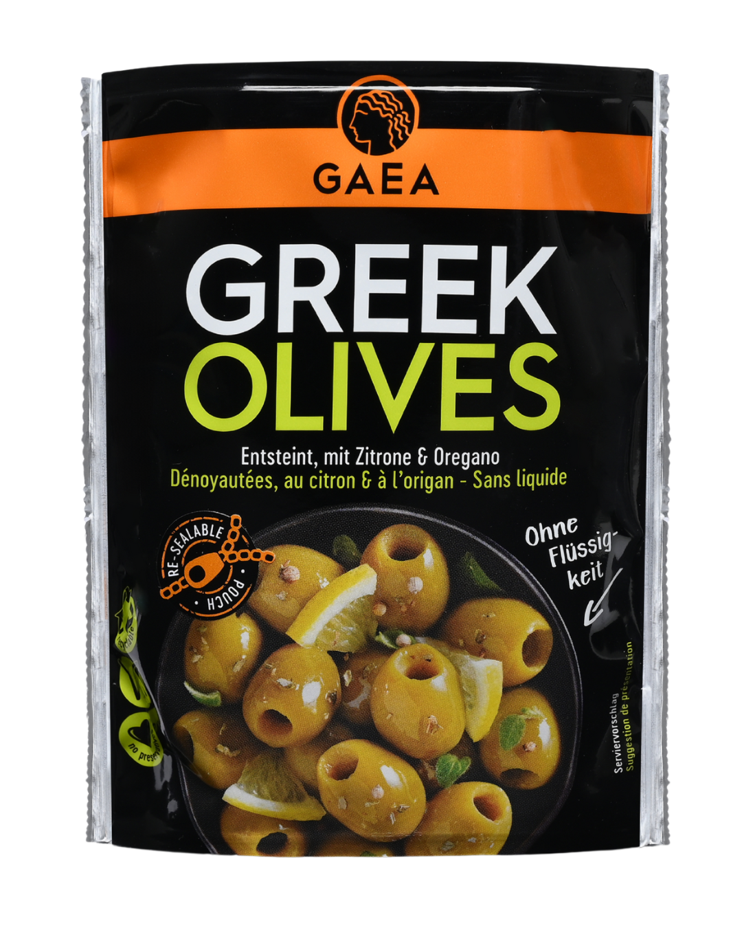 Gaea entsteinte griechische Oliven mariniert mit Zitrone & Oregano