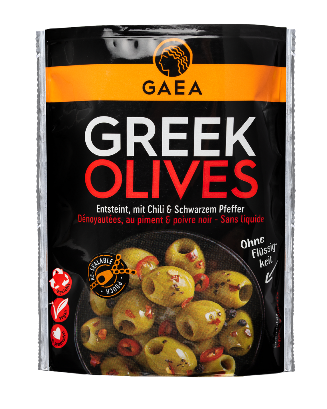 Gaea Grüne Oliven mariniert mit Chili & Pfeffer