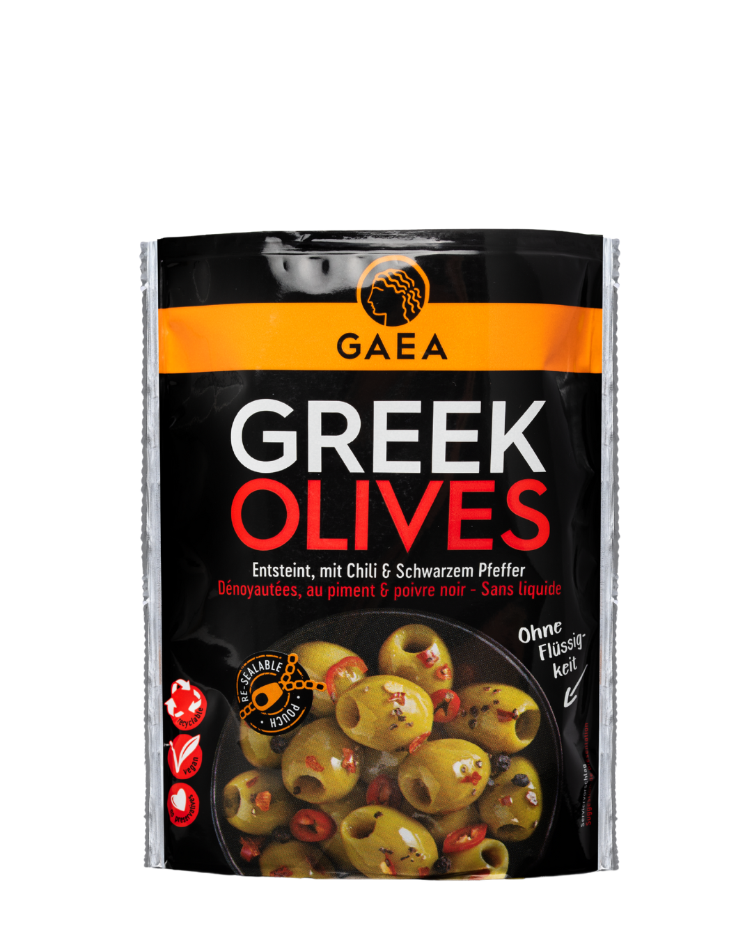 Gaea Grüne Oliven mariniert mit Chili & Pfeffer