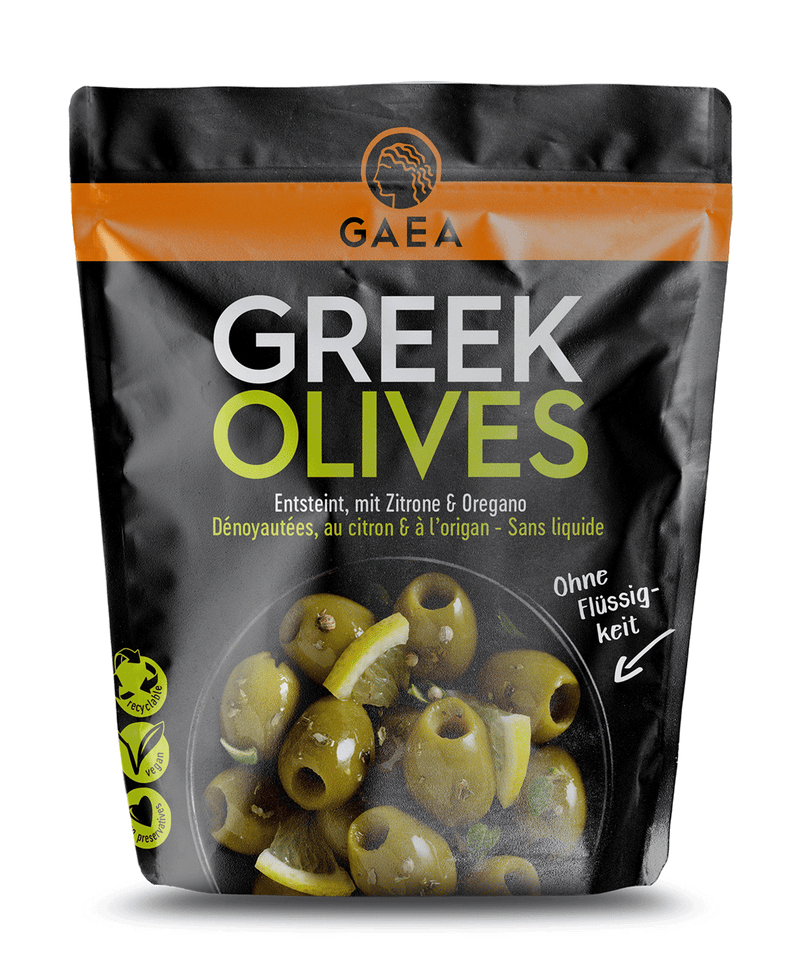 Gaea entsteinte griechische Oliven mariniert mit Zitrone & Oregano