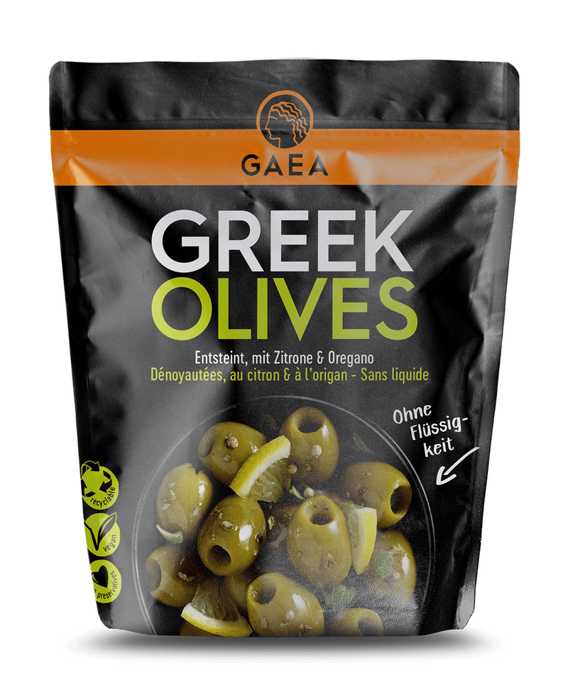 Gaea entsteinte griechische Oliven mariniert mit Zitrone & Oregano ...