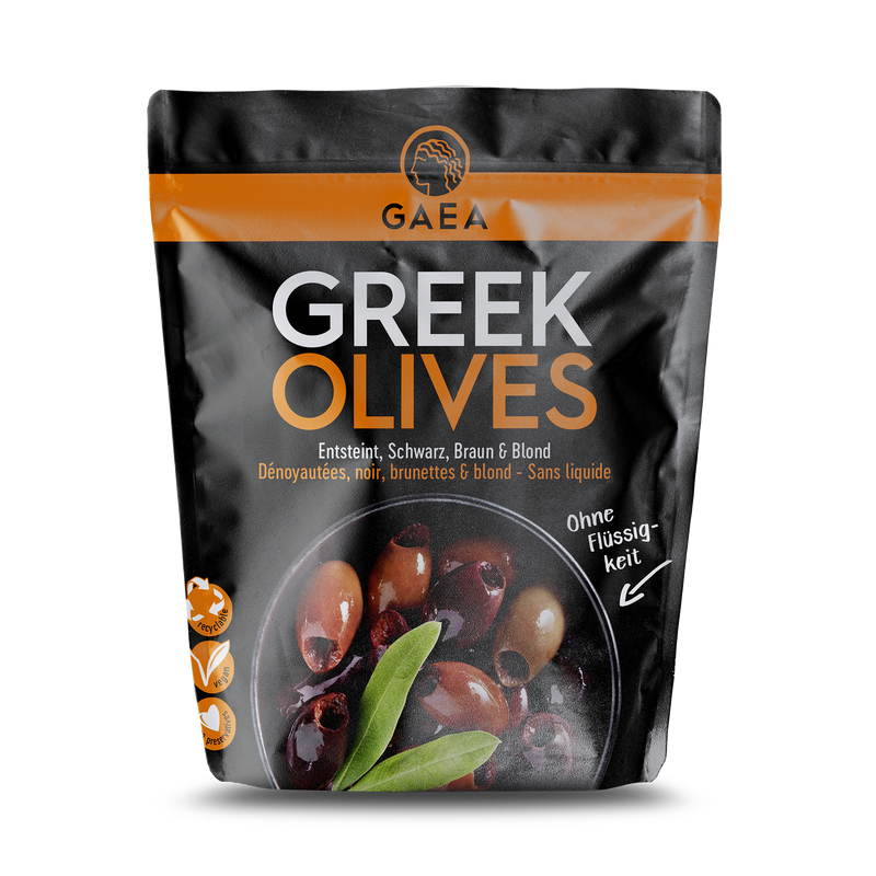 Entsteinte griechische Kalamata Oliven, 150g Packung
