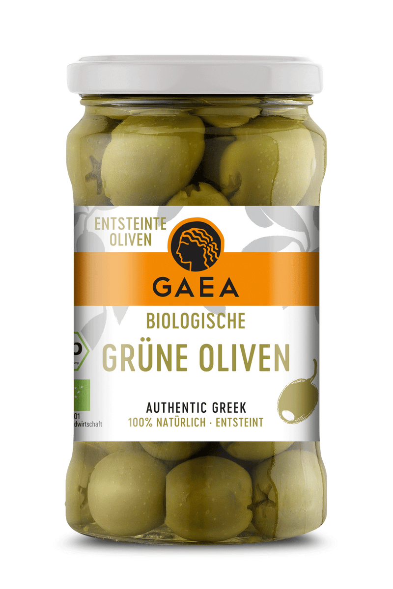 Biologische entsteinte grüne Oliven, 315 ml Glas